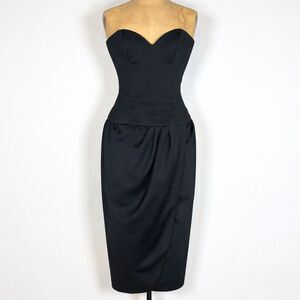 Victor Costa Bergdorf Goodman Strapless Black Midi Dress Vintage 8 Fits 6